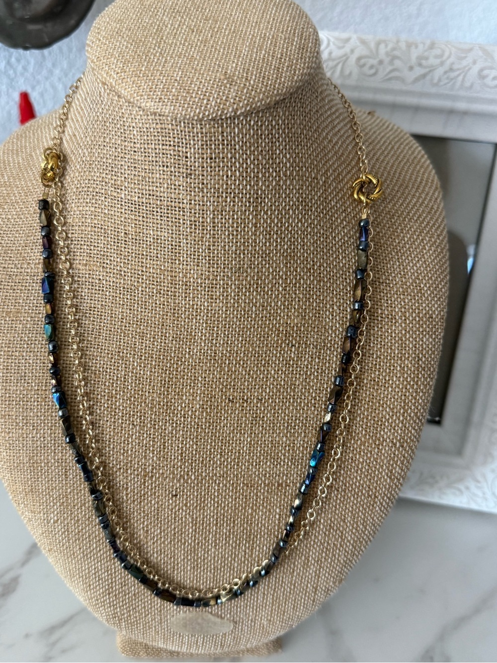 Gold Multi-Blue Beaded Layered Necklace - Women Jewelry